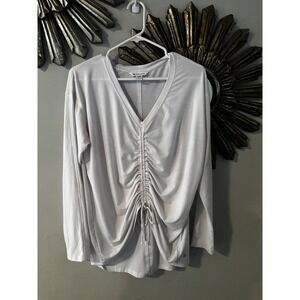 Athleta Ruched Drawstring Front V-Neck Long Sleeve Top White Size Medium